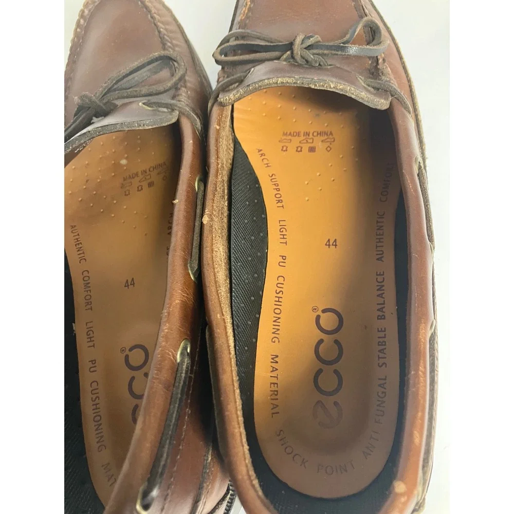 ECCO Boat Shoes Mens 44 Brown Good Leather Loafers Moc Toe Casual Slip On